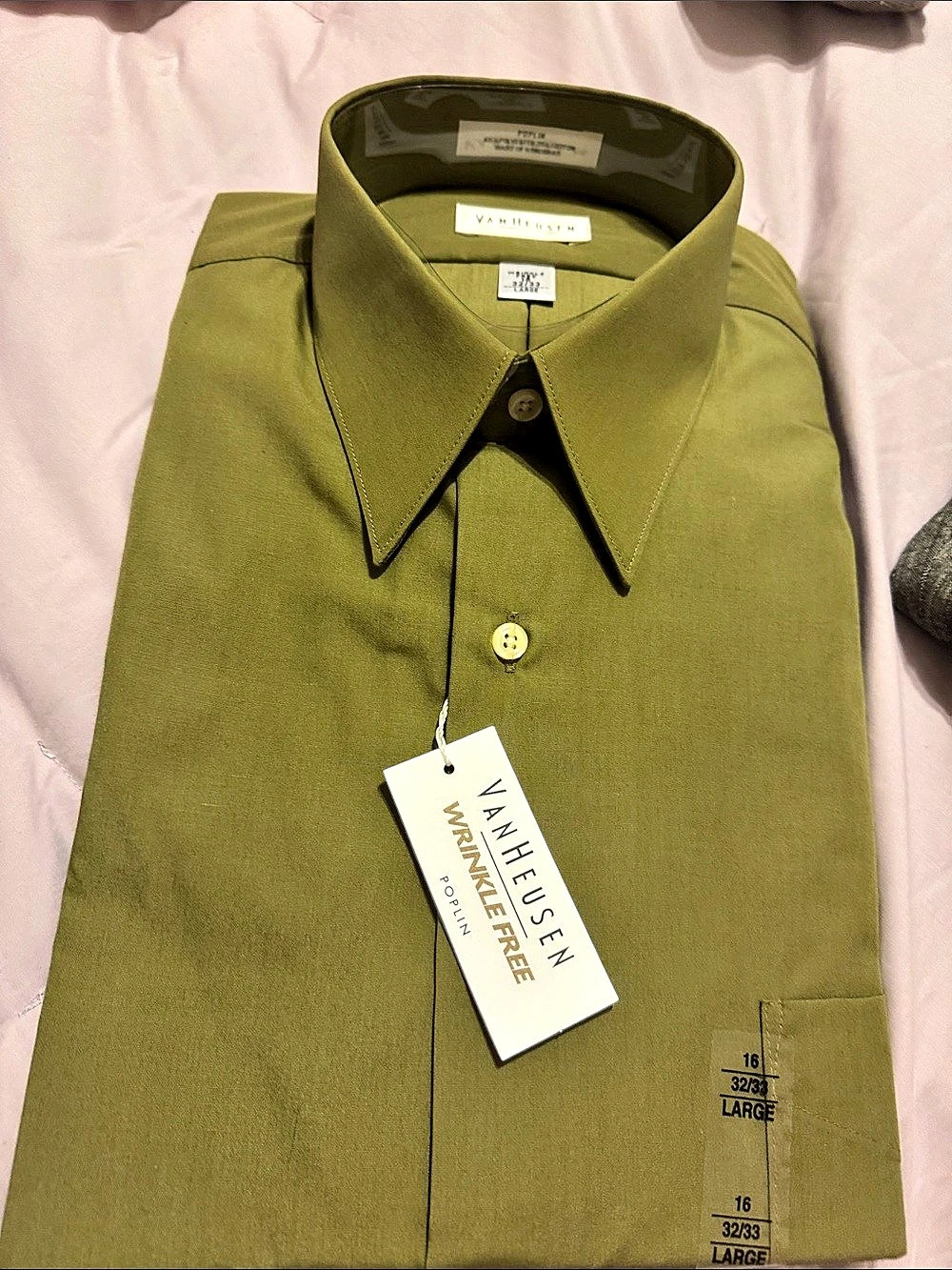 Van Heusen Wrinkle Free Poplin Dress Shirt Green Large NWT